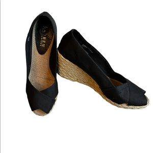 RALPH LAUREN ESPADRILLE WEDGE PUMP BLACK SIZE 7.5